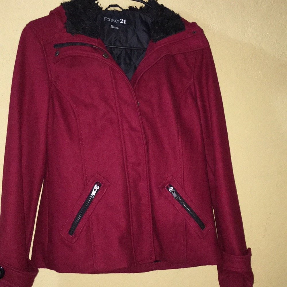 Forever 21 - Red lined wool zip coat Sz Small